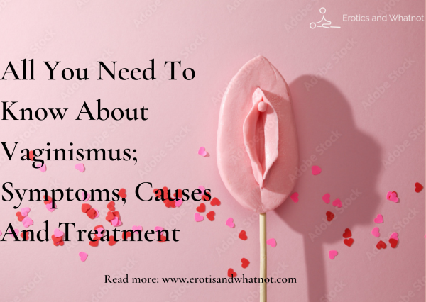 A picture of a vagina against a pink background with "All you need to know about Vaginismus, its symptoms and causes and treatment " written on it.